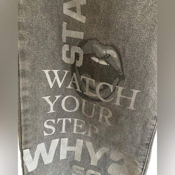 ADIKA Graphic Boyfriend Baggy Jeans Wide Leg High Rise Gothic Small Grey… - Picture 4 of 6